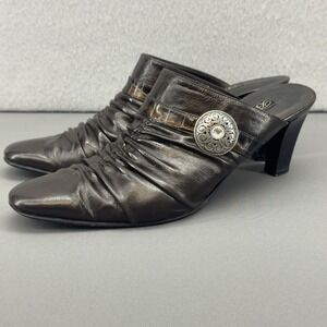 Brighton‎ Rubens Brown Ruched Leather Mules Heels Made in Italy Size 8 M